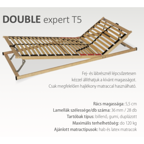 Double Expert T5 (28) 70x200  fej-láb emelős rugalmas ágyrács