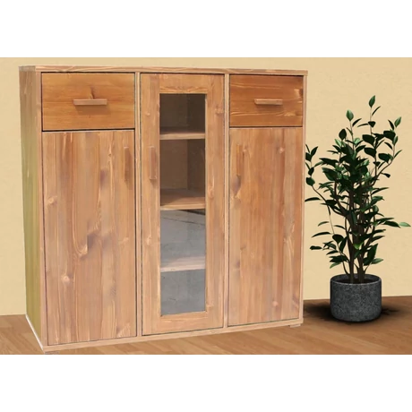 Adél fenyő 3 ajtós 2 fiókos vitrines nagy komód 122x119x38 cm