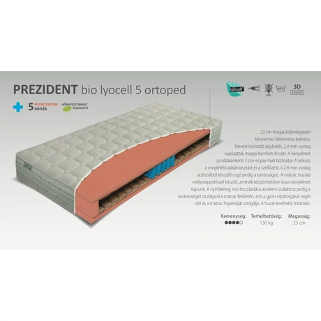 Prezident Bio Lyocell 5 Ortopéd bonell rugós matrac 100x200